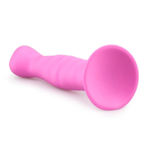Фалоімітатор ребристий на присосці силіконовий рожевий Easytoys - 3