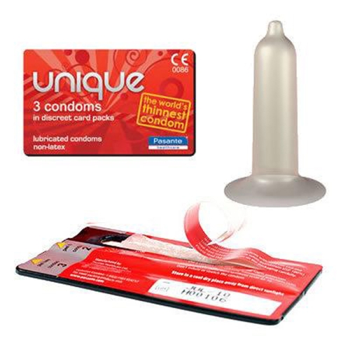 Презервативи ультратонкі із синтетичної смоли прозорого кольору Pasante Unique Latexfree 3 штук - 1