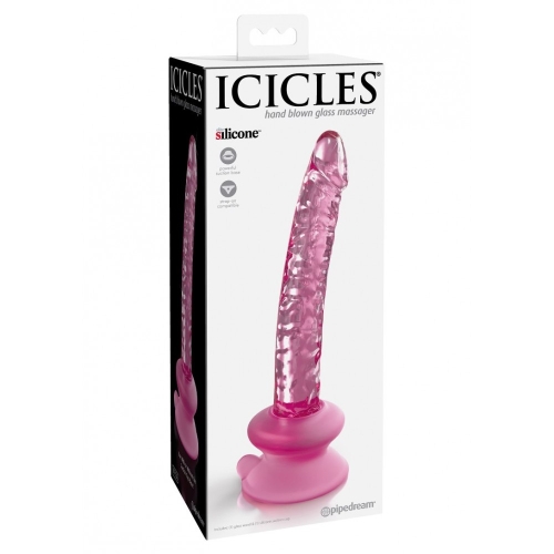 Фаллоимитатор реалистичный стеклянный на съемной присоске розового цвета Pipedream Icicles - 2