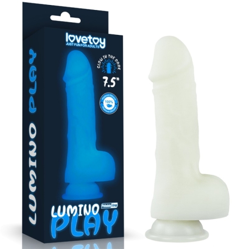 Фалоімітатор світиться реалістичний на присосці білого кольору Lovetoy Lumino Play довжина 193 мм - 1