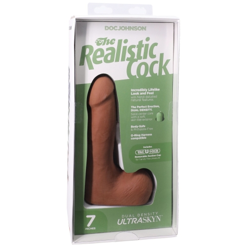 Фалоімітатор реалістичний на знімній присосці бежевий Doc Johnson The Realistic Cock ULTRASKYN - 7 Inch with Balls Caramel - 8