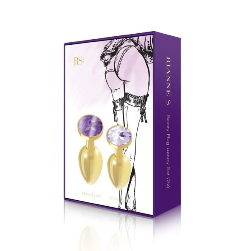 Набор золотистых анальных пробок с кристаллом RIANNE S - Booty Plug Luxury Set, диаметр 3 и 3,5см - 3