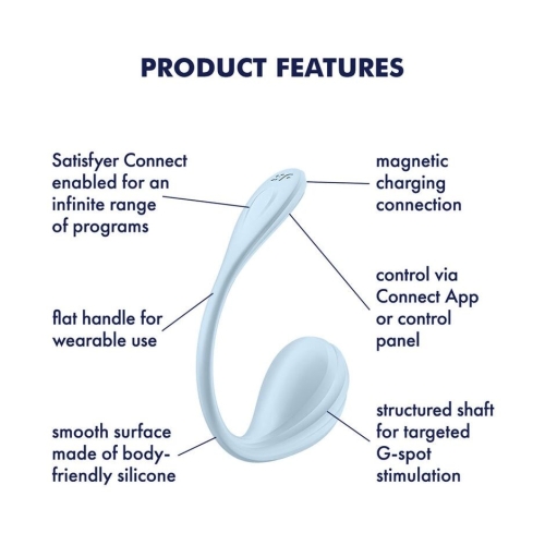 Смарт віброяйце вагінальне синього кольору Satisfyer Smooth Petal Connect App - 7