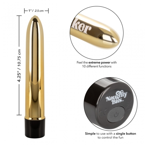 Мини вибратор золотистого цвета California еxotic novelties Naughty Bits Gold Dicker Vibe - 4