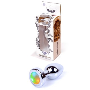 Анальна пробка сріблястого кольору з різнокольоровим камінчиком Boss of toys Jewelry PLUG Disco Flashlight розмір S