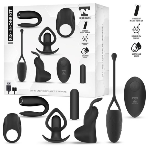 Набор игрушек для пар силиконовый черный Tardenoche Six-in-one Vibrating Bullet 6 Accessories Kit - 1