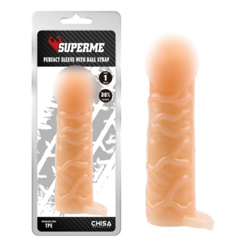 Насадка на член реалістична із кільцем тілесного кольору Chisa Perfact Sleeve With Ball Strap - 1