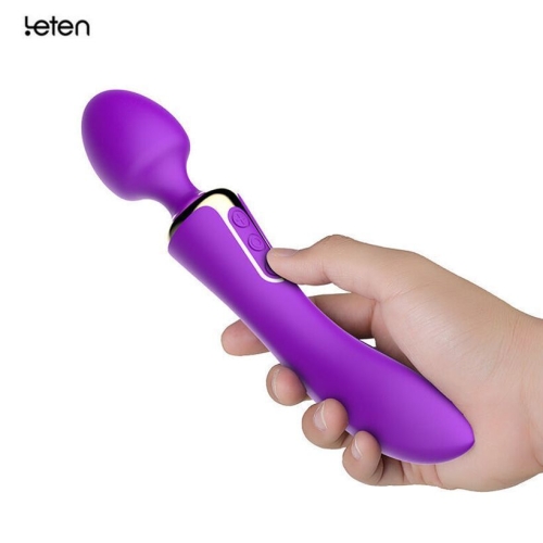 Вібромасажер двосторонній для інтимних місць Leten AV Heat Purple з підігрівом (м'ята упаковка) - 2