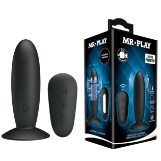 Анальная вибропробка с пультом управления силиконовая черная Mr Play Remote Control Vibrating Anal Plug
