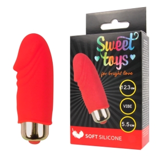 Міні вібратор з головкою силіконовий для клітора SWEET TOYS Червоний L 5,5 см d 2,3 см зі знімною вібропулею