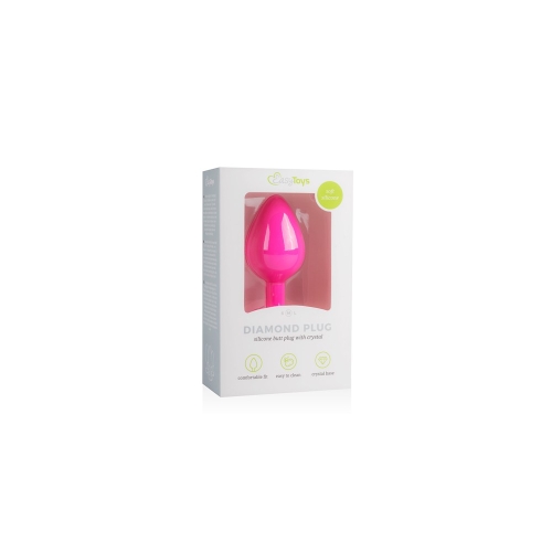Анальная пробка силиконовая розовая с серебристым кристаллом EasyToys длина 85 мм - 3