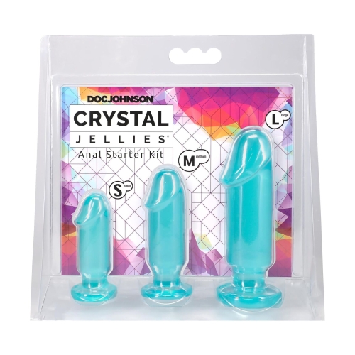 Набір анальних пробок у формі члена бірюзовий Doc Johnson Crystal Jellies - Anal Starter Kit - 4