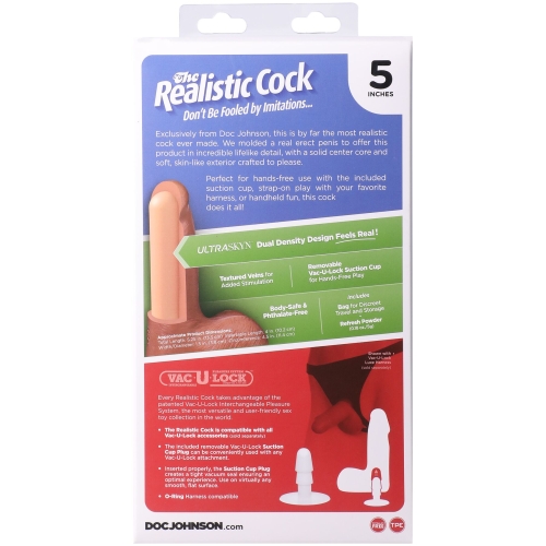 Фаллоимитатор реалистичный на съемной присоске телесный Doc Johnson The Realistic Cock ULTRASKYN - 5 Inch with Balls Vanilla - 11