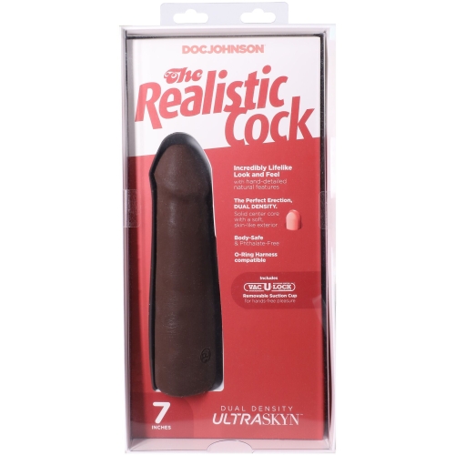 Фаллоимитатор реалистичный на присоске коричневый Doc Johnson The Realistic Cock ULTRASKYN - 7 Inch Chocolate - 10