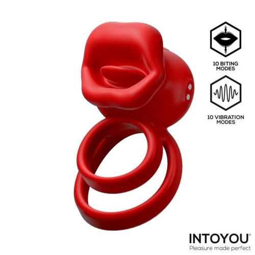Эрекционное виброкольцо для пениса двойное красное Intoyou Bittey - 3