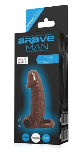 Вібронасадка реалістична на член з кільцем коричневого кольору LYBAILE Brave Man BI-016011 - 9