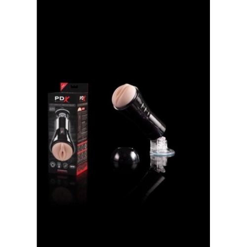 Мастурбатор вагина в колбе с вибрацией бежевого цвета Pipedream Extreme Elite Manhood Compressor - 9