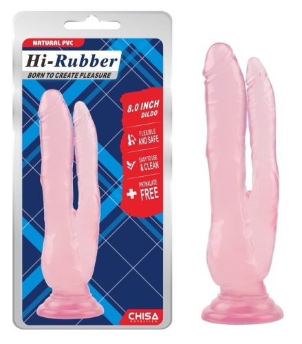 Подвійний анально вагінальний фалоімітатор на присоску рожевий CHISA Hi Rubber 8.0 Inch - 1
