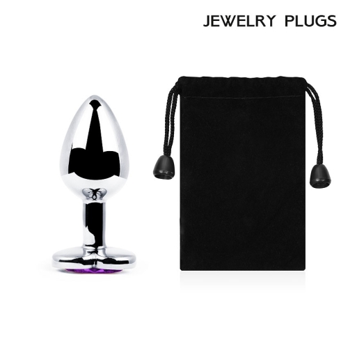 Анальна втулка металева з фіолетовою стразою у вигляді серця Anal Jewelry Plugs L 80 мм d 34 мм Вага 80г - 3