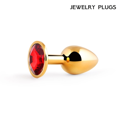 Анальна металева пробка золота з червоним кристалом Anal Jewelry Plug L 72 мм d 28 мм Вага 50г - 2