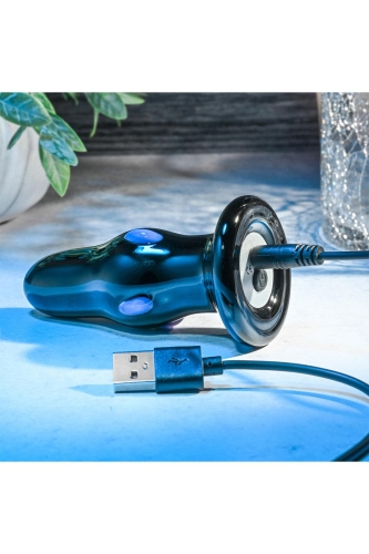 Анальна скляна вібропробка чорного кольору Adam &amp;amp; Eve Rear rocker vibrating glass anal plug - 5