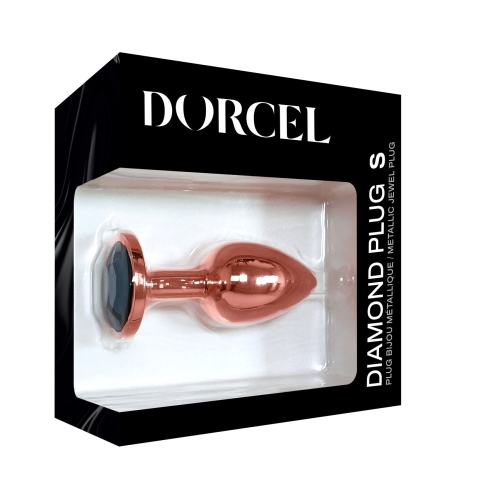 Анальная пробка металлическая золотистая с черным кристаллом Dorcel размер S - 5