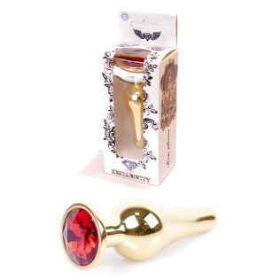 Анальна пробка золотистого кольору із кристалом червоного кольору BOSS of TOYS Jewellery BUTT plug