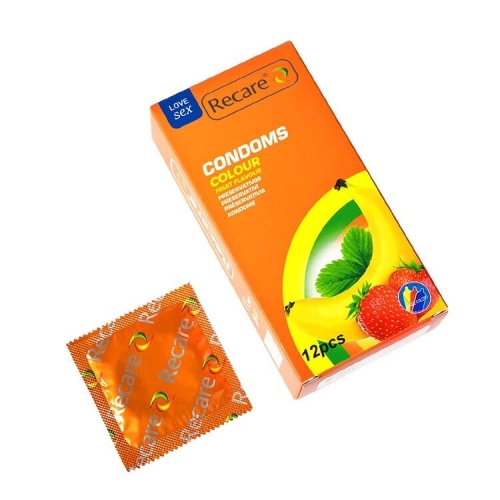Презервативы ароматы мята банан клубника Recare Color Fruit Flavour Condoms 12 штук - 2