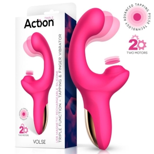 Вибратор вагинальный для точки G и с отростком для клитора розового цвета Action