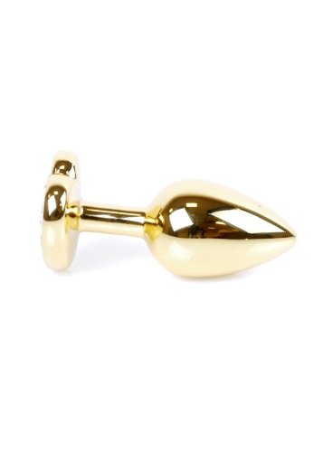 Анальная пробка золотистого цвета с фиолетовым камушком в форме сердца Boss series Jewellery - 4