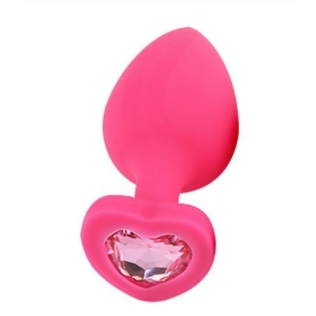 Анальная пробка со стильным камнем Pink Silicone Heart Light Pink M