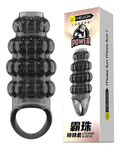 Стимулююча насадка на член із пухирцями чорна Meleon - Dominate Beads Locking Sleeve - 1