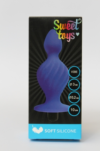 Анальна пробка ребриста силіконова з вібрацією SWEET TOYS синя L 10 см d 3,0x5, 2 см - 1