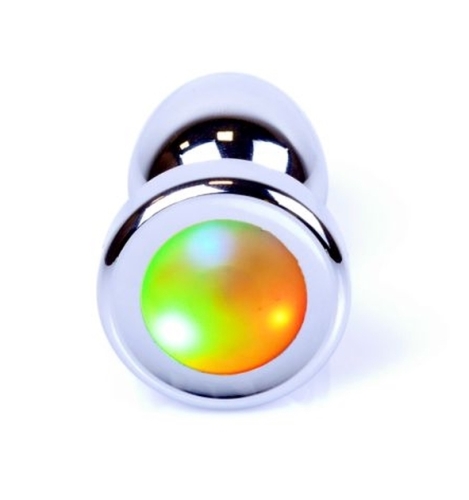 Анальна пробка сріблястого кольору з різнокольоровим камінчиком Boss of toys Jewelry PLUG Disco Flashlight розмір S - 3