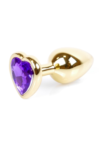 Анальная пробка золотистого цвета с фиолетовым камушком в форме сердца Boss series Jewellery - 7