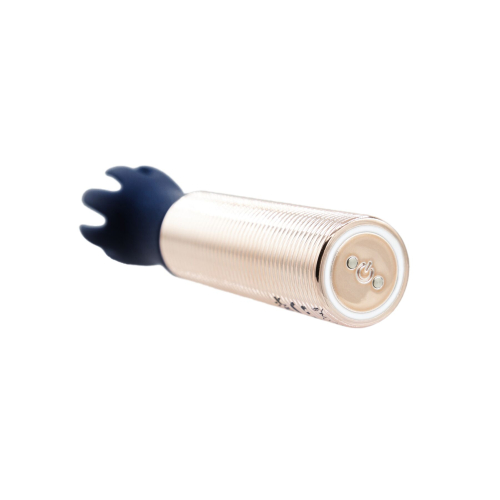 Вібромасажер Ванд золотистого кольору з 5 синіми насадками Pillow Talk Secrets Desires 6 Piece Mini Massager - 10