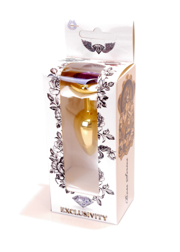 Анальная пробка золотистого цвета с фиолетовым камушком в форме сердца Boss series Jewellery - 8