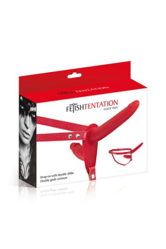 Подвійний страпон червоного кольору Fetish Tentation Strap-On - 2