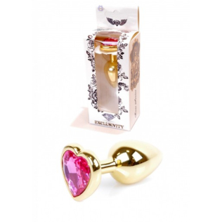 Анальний затор золотистого кольору з рожевим камінчиком у формі серця Boss series Jewellery