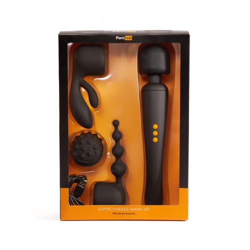 Вибромассажер с насадками Pornhub Supercharge Wand Set универсальный Порнхаб Ванд 160 режимов стимуляции - 12