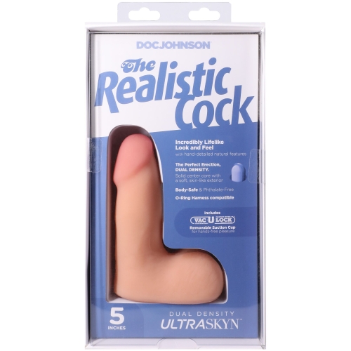 Фаллоимитатор реалистичный на съемной присоске телесный Doc Johnson The Realistic Cock ULTRASKYN - 5 Inch with Balls Vanilla - 10