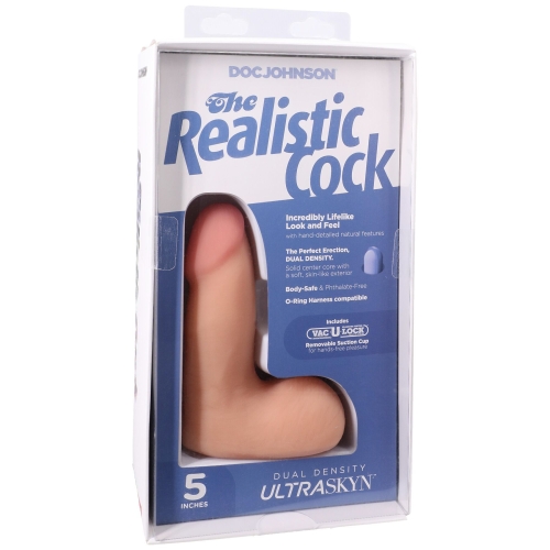 Фаллоимитатор реалистичный на съемной присоске телесный Doc Johnson The Realistic Cock ULTRASKYN - 5 Inch with Balls Vanilla - 8