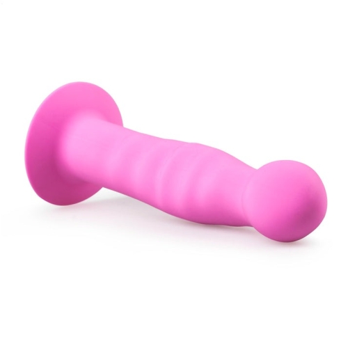 Фалоімітатор ребристий на присосці силіконовий рожевий Easytoys - 2
