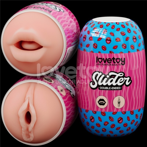 Двухсторонний мастурбатор в колбе Ротик и Вагина телесного цвета Lovetoy - 3