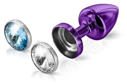 Анальная пробка со сменными стразами Diogol Anni Magnet Purple Кристалл/Аквамарин 25мм - 1