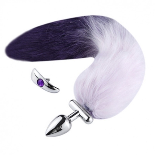 Анальний металевий затор зі знімним хвостом Deformable Fox Tail Metal Anal Plug фіолетовий - 1