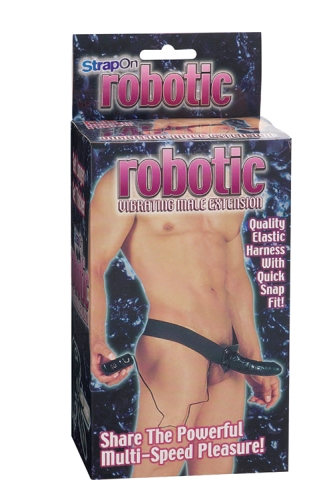 Чоловічий страпон з вібрацією порожнистий черынй ROBOTIC MALE STRAP-ON - 2