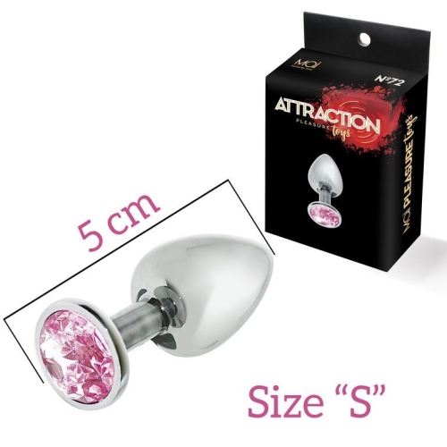 Металлическая анальная пробка серебристая с розовым кристаллом MAI Attraction Toys длина 5см диаметр 2,5см - 2