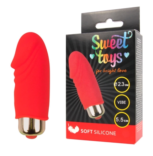 Міні вібратор з головкою силіконовий для клітора SWEET TOYS Червоний L 5,5 см d 2,3 см зі знімною вібропулею - 1