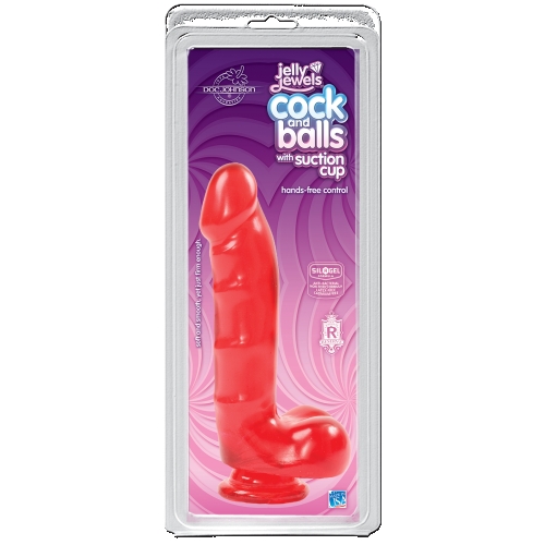 Фалоімітатор на присоску з гелевим покриттям Doc Johnson Jelly Jewels-Cock and Balls with Suction Cup-Red - 2